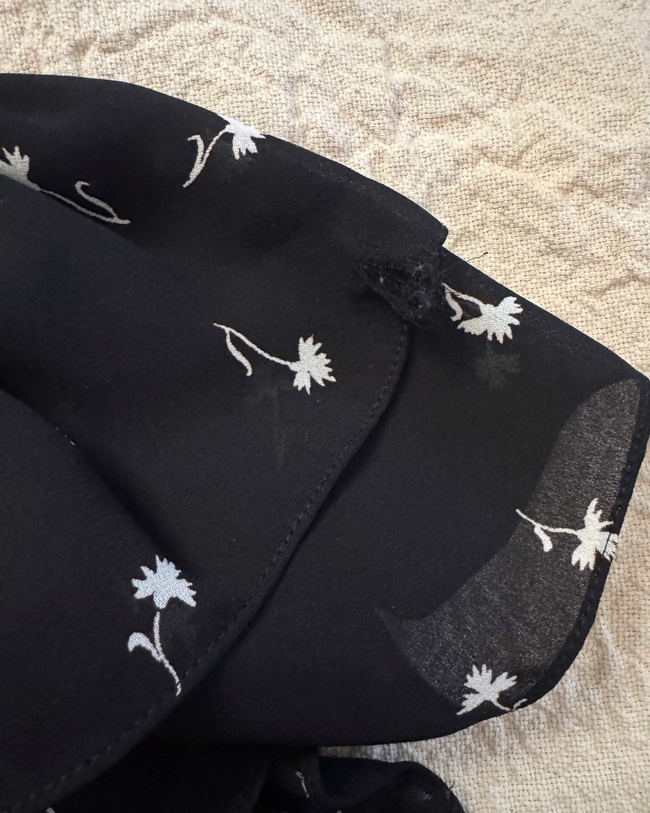Vintage 70s Black Floral Button Down Blouse | Size XS-S