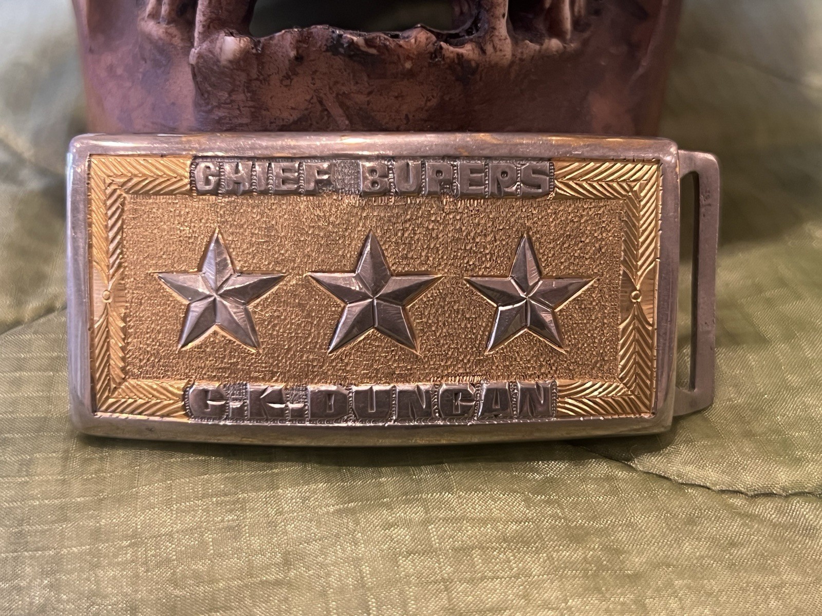 Philippines Made US Navy Belt Buckle – Vice Admiral – Charles K Duncan – 1960s