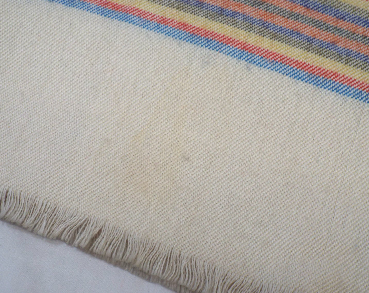 Vintage 1980s KENZO Wool Blend Striped Shawl Scarf Wrap SIGNED Cream Multicolor