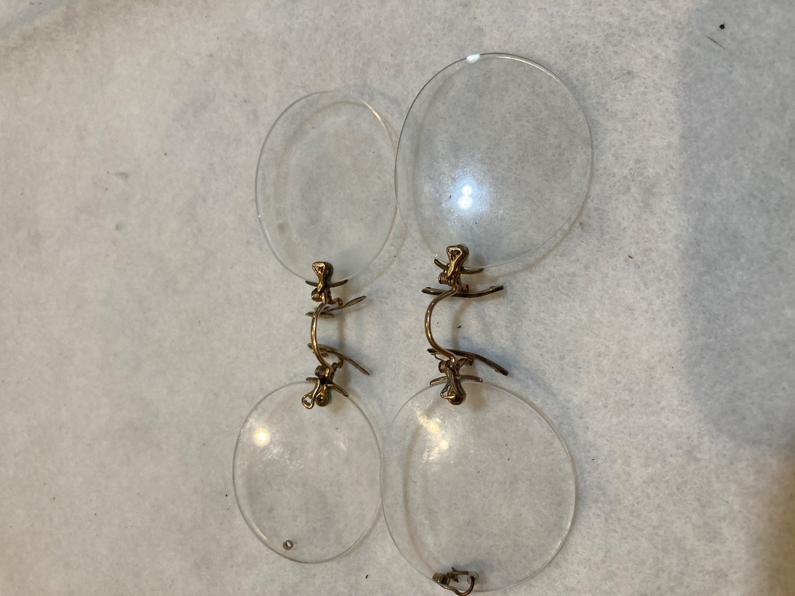2 Antique Rimless Spectacles Gold Tone PINCE NEZ FIT-U PINCH NOSE, 3.75″ wide