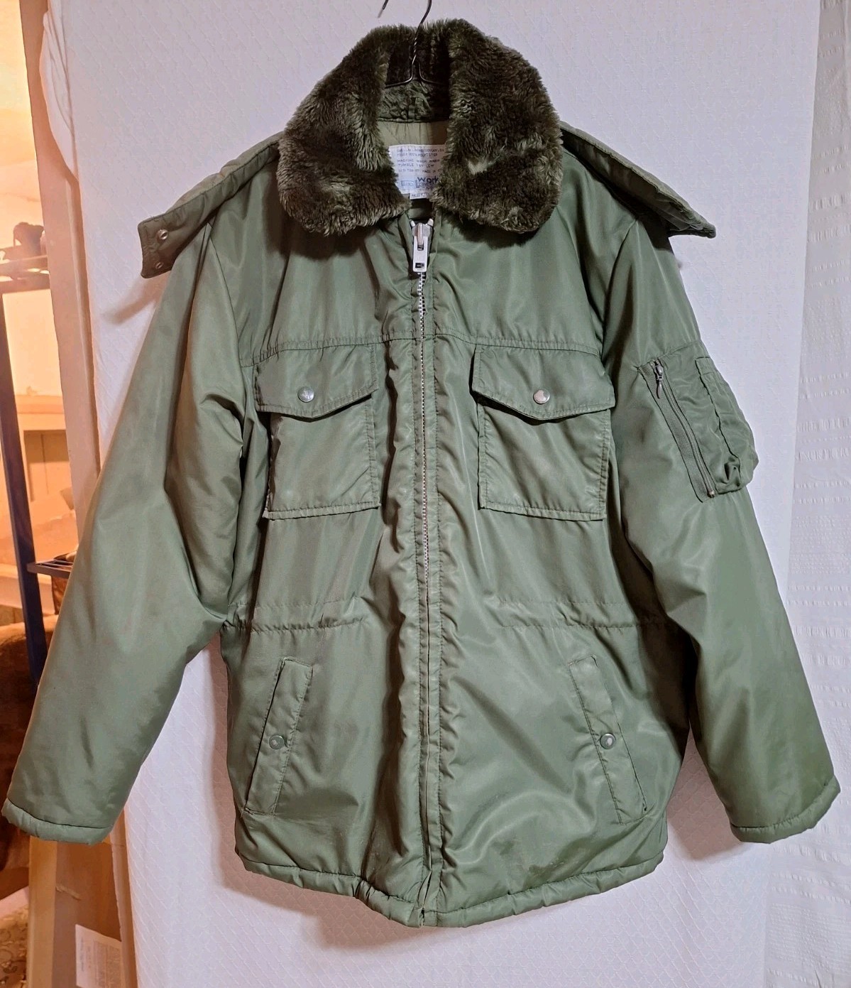 Vintage Sears Work Leisure Mens Medium (38-40) Green Jacket Pockets Hood 1970’s