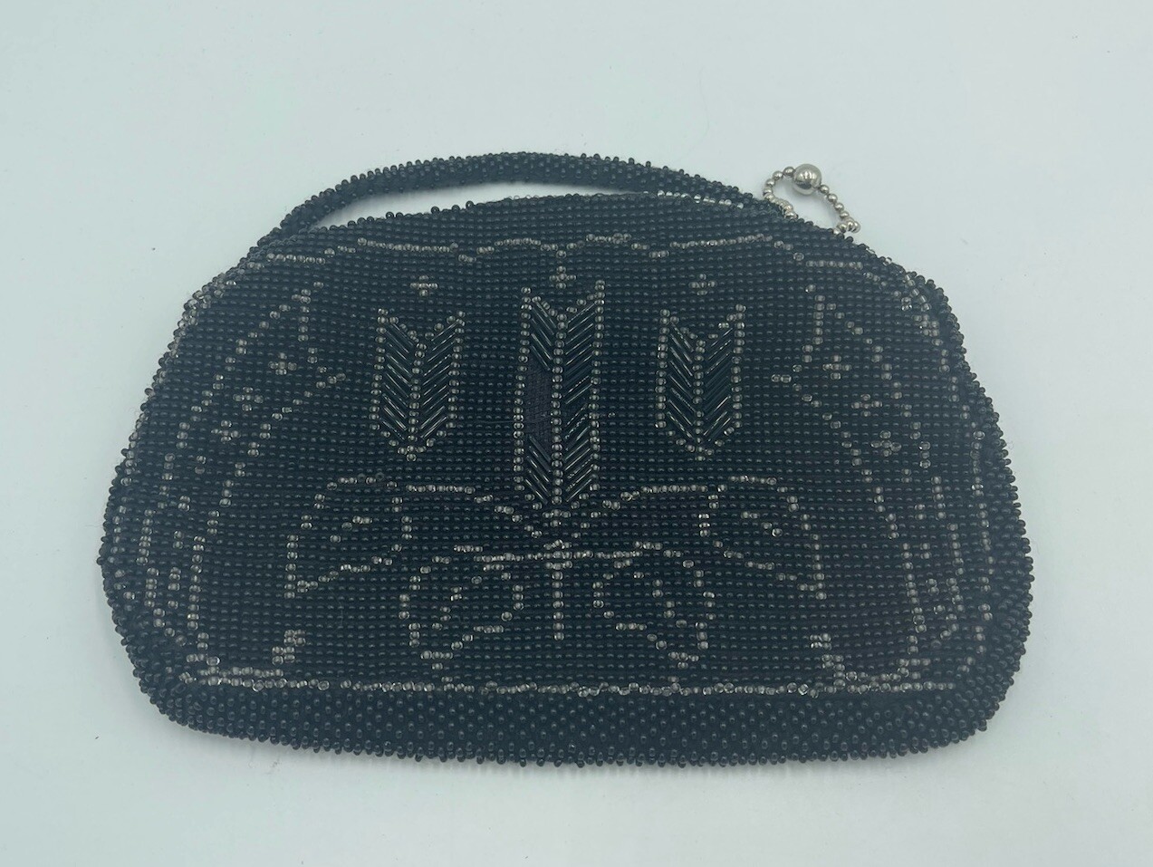 Black and Silver Beaded Vintage Zipper Purse CZECHOSLOVAKIA – Cute Handbag