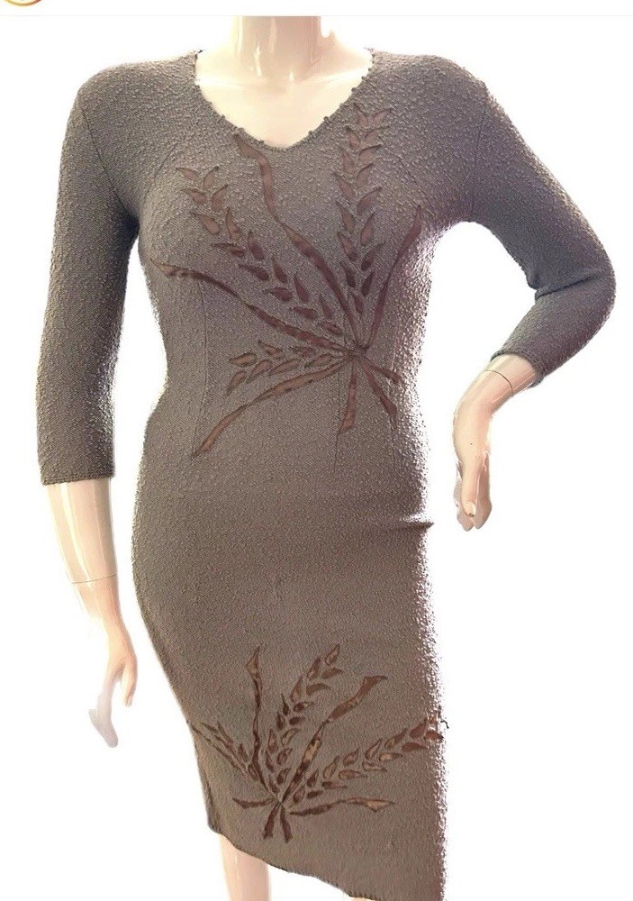 True Vintage 1940’s Snyderknit Boulce Wool Knit Wheat Wiggle Dress
