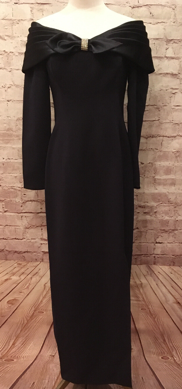 Morton Myles Vintage Blue Formal Gown Dress Size 4 Rhinestones Off Shoulder