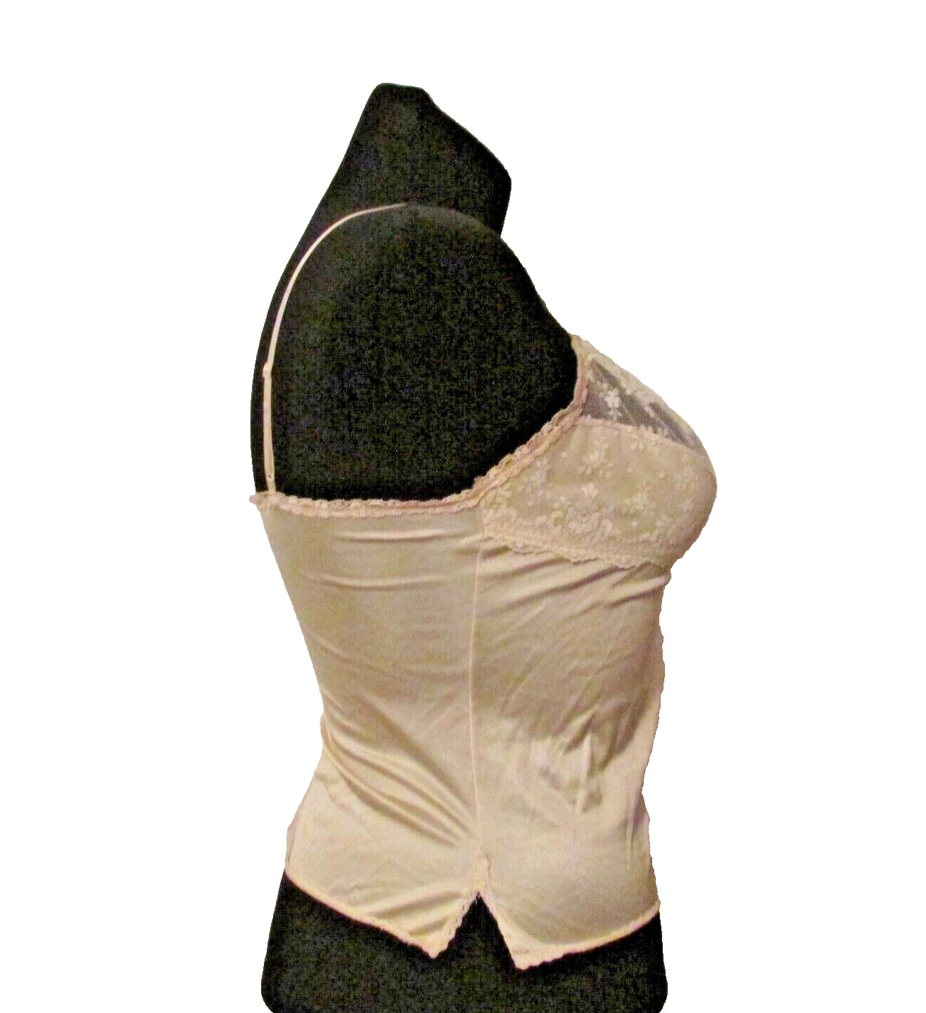 L’eggs 8510 Beige Semi-Sheer Silky Nylon Lace Camisole Cami Slip Top 38 USA made