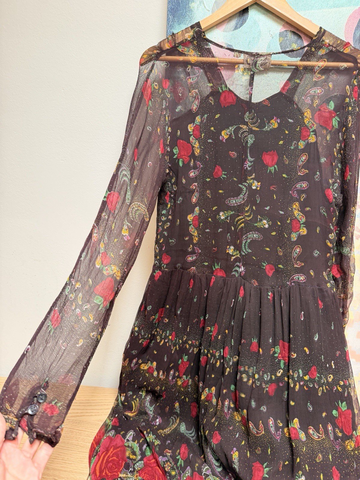 Late 1960s Vintage Miss Selfridge Indian paisley floral Maxi dress Size Medium