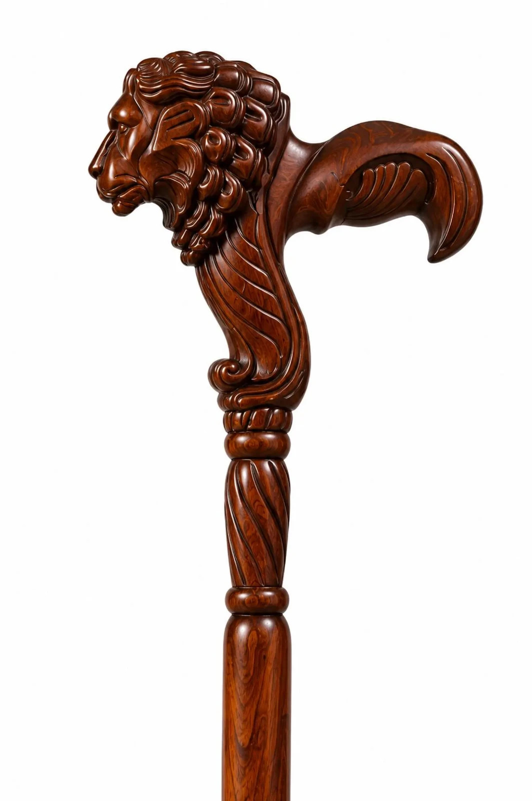 Hand Carved Lion Head Wooden Walking Cane Handmade Walking Stick 30-40 Inch