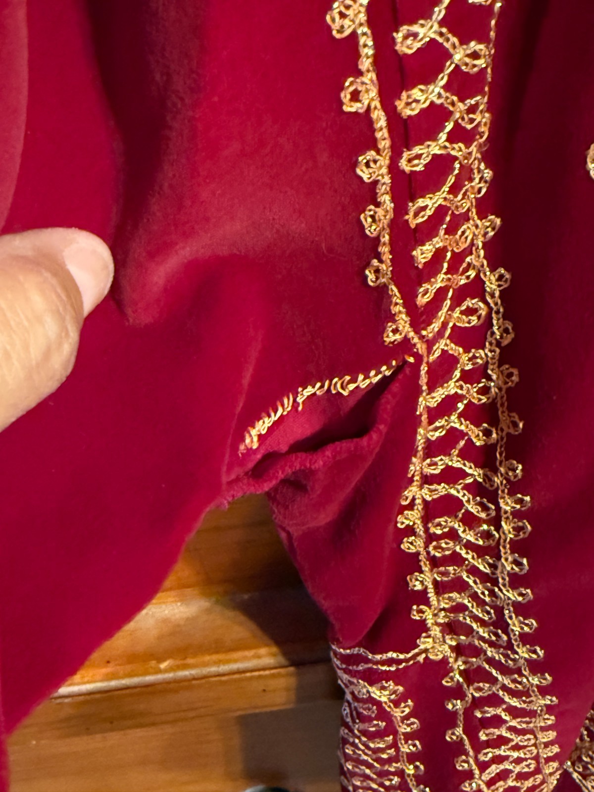 Vintage Dark Red Velvet Tunic Gold Metallic Thread Embroidery Kurta Boho Top