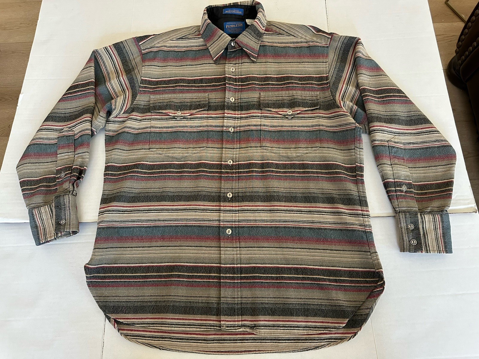 Vtg.70/80’s Pendleton High Grade Western Wear 100% Wool Striped Shirt Men’s Sz L