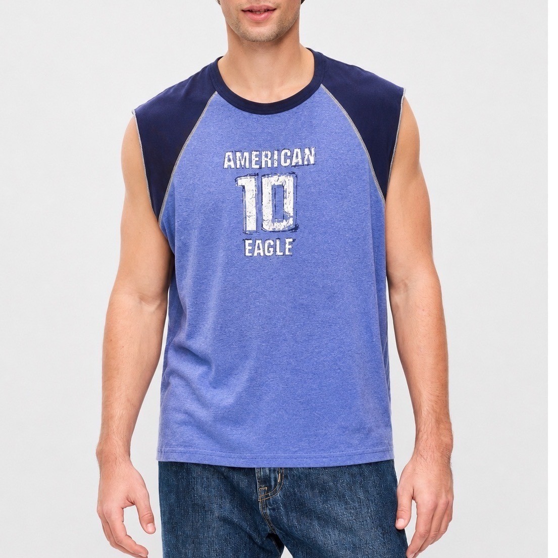 Vintage American Eagle Outfitters Blue Rugby Sleeveless T-Shirt Top