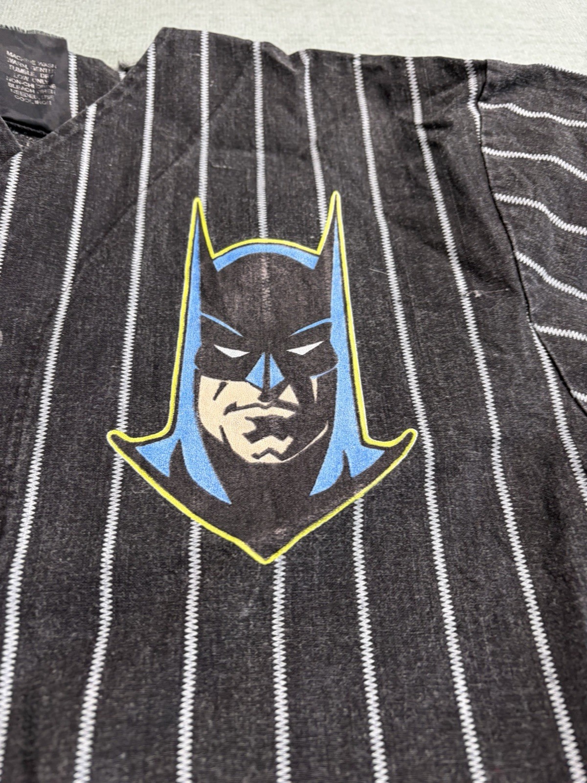 Batman 1991 Vintage Pinstripe RARE Shirt Baseball Style 24x17inches Sz 12Y