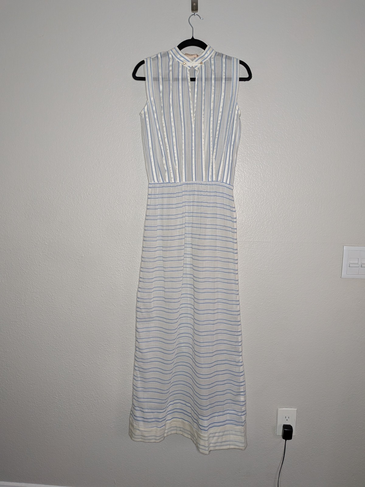 Courreges Paris Vintage 70s Blue White Sheer Striped Maxi Dress Deadstock NWT 0