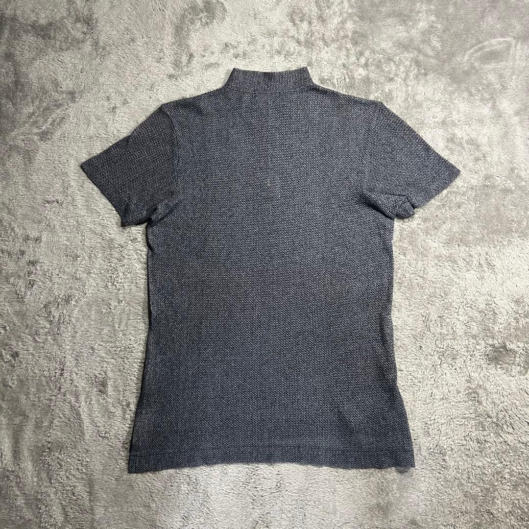 80s Vintage Mesh Half Zip Polo Shirt Blue Silver
