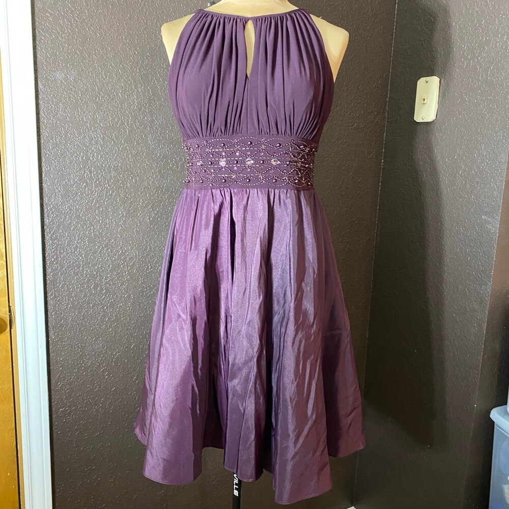 Jessica Howard petite deep plum purple high neck halter sleeveless midi dress