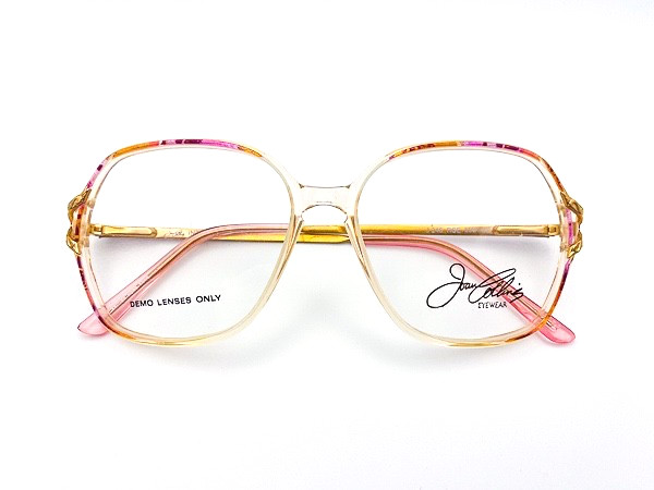 Joan Collins Oversized Square Clear Pink Gold Eyeglasses Vintage 1980s NOS