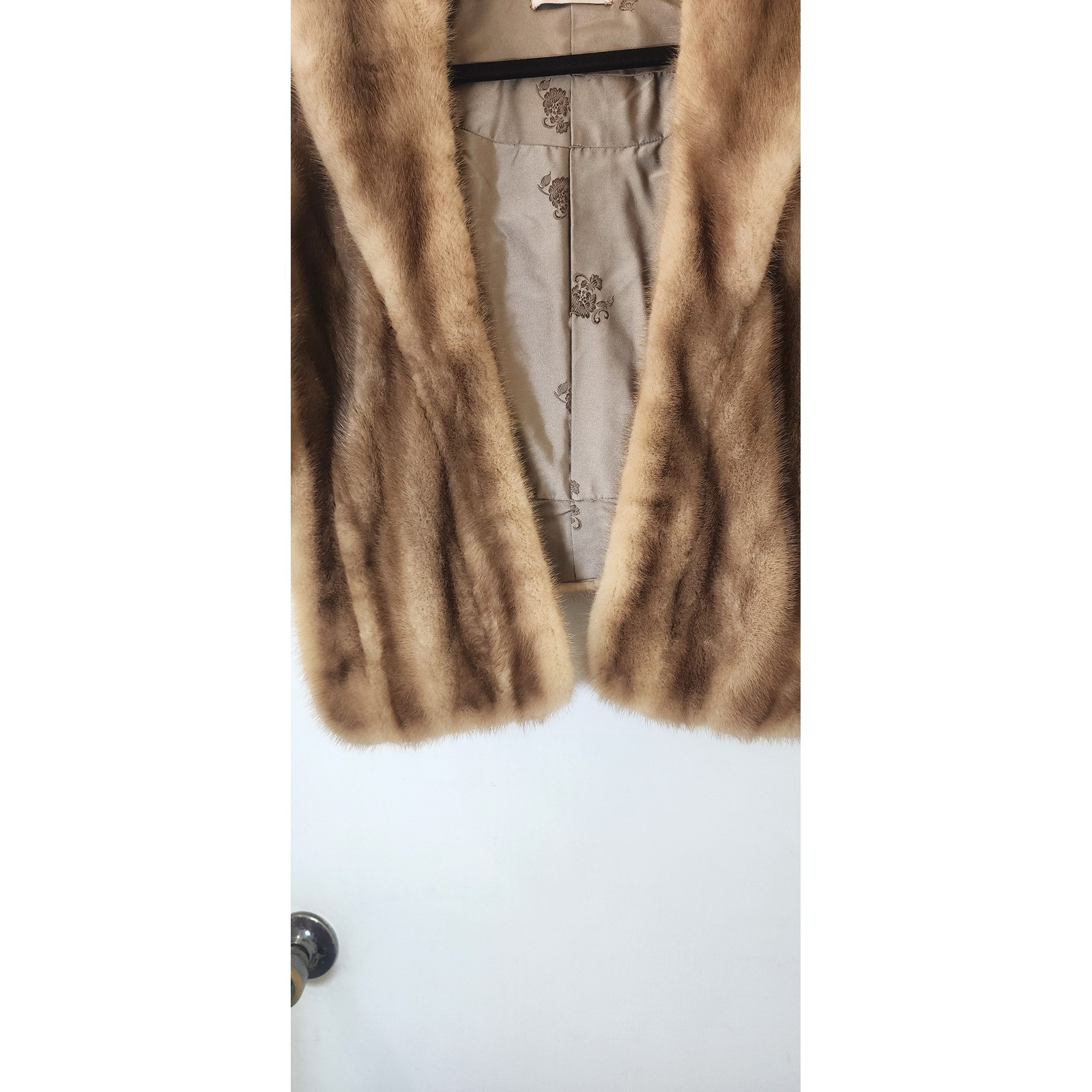 VTG Burdine’s of Florida Mink Fur Stole Jacket Brown Cuffed Sleeve Shawl Coat