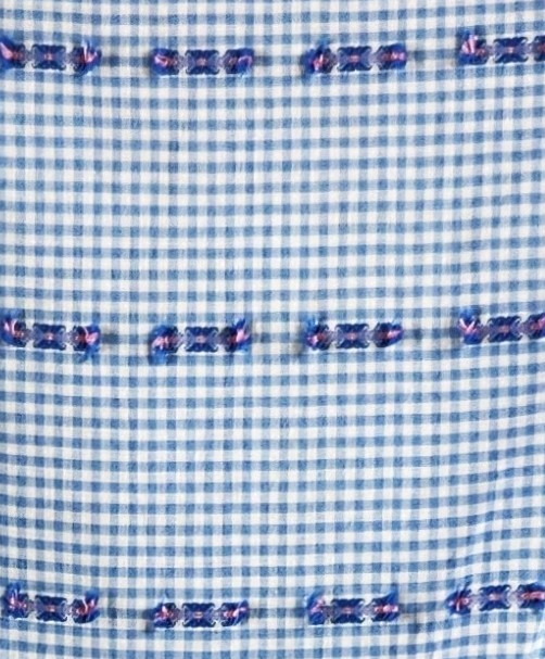 VTG 50S 60S SMALL Blue Gingham EMBROIDERED pink STRIPE ~house day work sun DRESS
