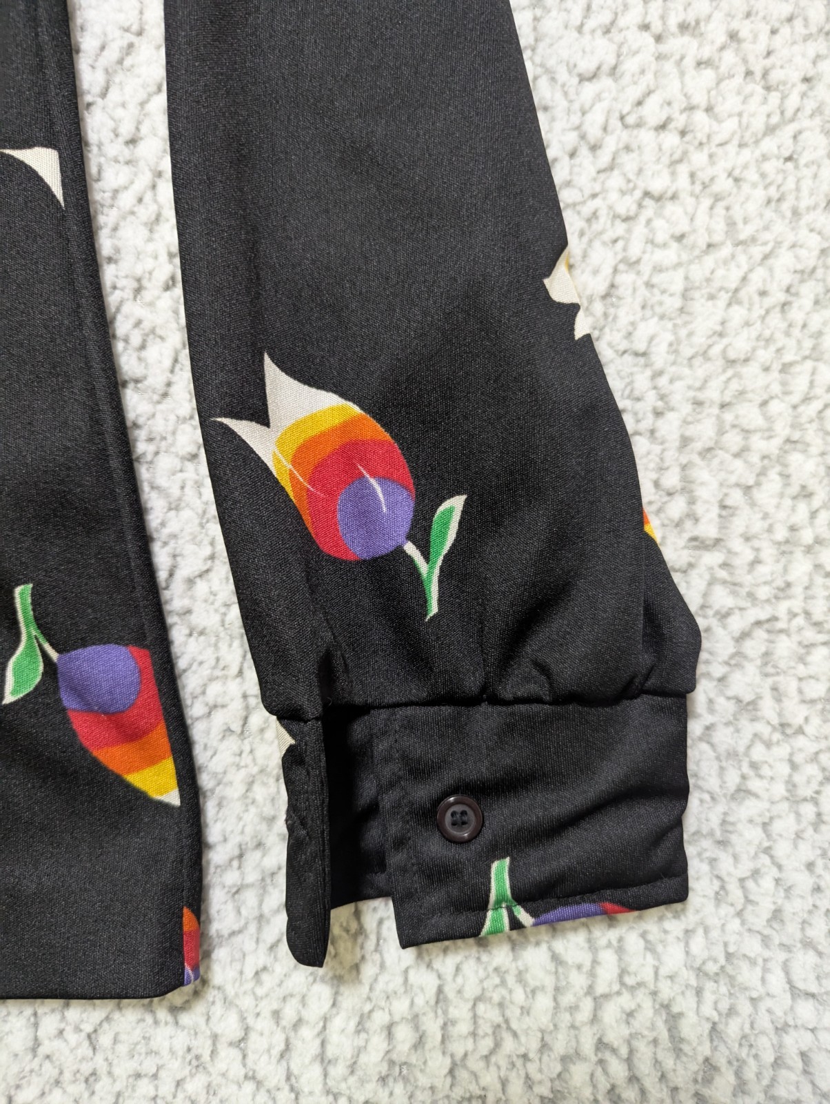 Vintage Aileen Rainbow Tulip Novelty Print Button Up Blouse Size 12 Retro Art