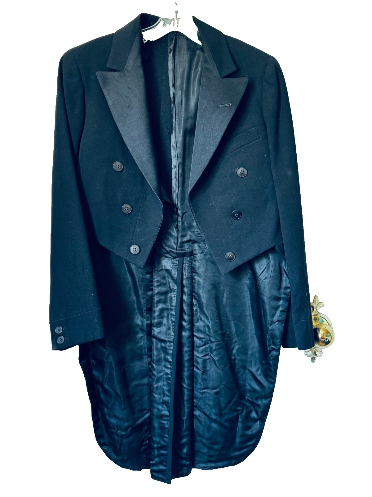 1900s Vintage Men’s Evening Black Wool Tuxedo Dress Tailcoat + Bowtie