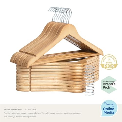 Wooden Hangers 20 Pack, Wood Coat Hanger 0.5″T (20 pack) Natural Wood Color