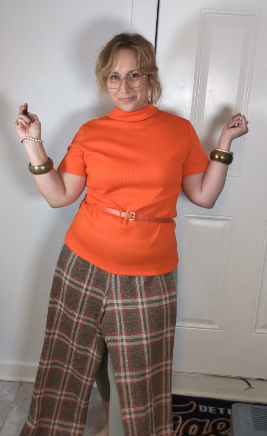Pantsuit Wide Leg Plaid Pants Orange Top W/ Belt Business Casual Vntg!