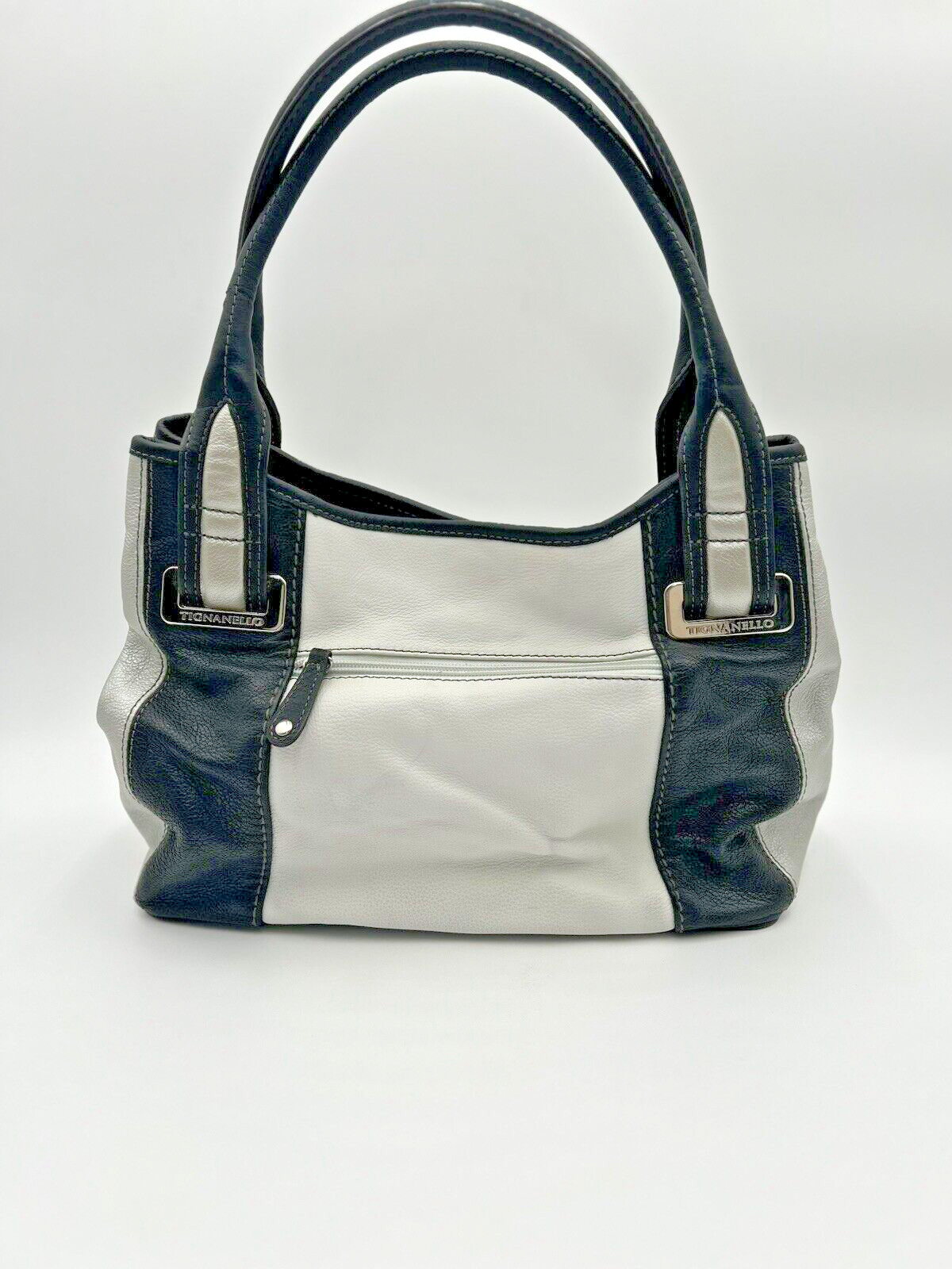 Vintage Tiganello Purse White, Black/Silver w/matching wallet and cosmetic bag