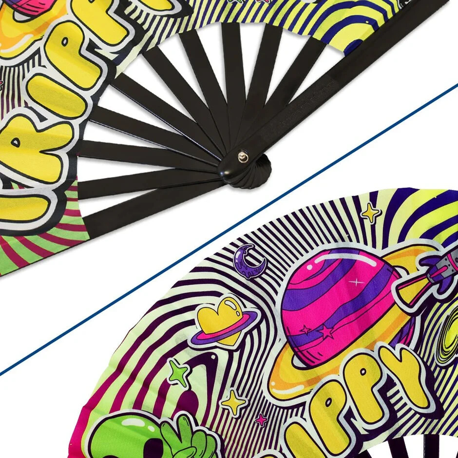 Trippy Large Handheld Fan UFO Alien Raves Music Concert Folding Hand Fan