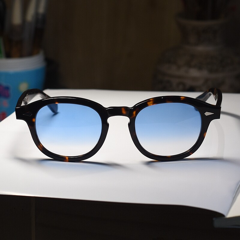 Vintage blue gradient lens sunglass johnny depp artists mens tortoise glasses