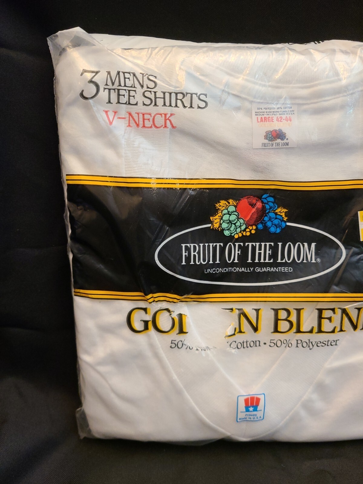 Vintage 1980 Fruit of the Loom Golden Blend V Neck T Shirts 3-Pack Large New