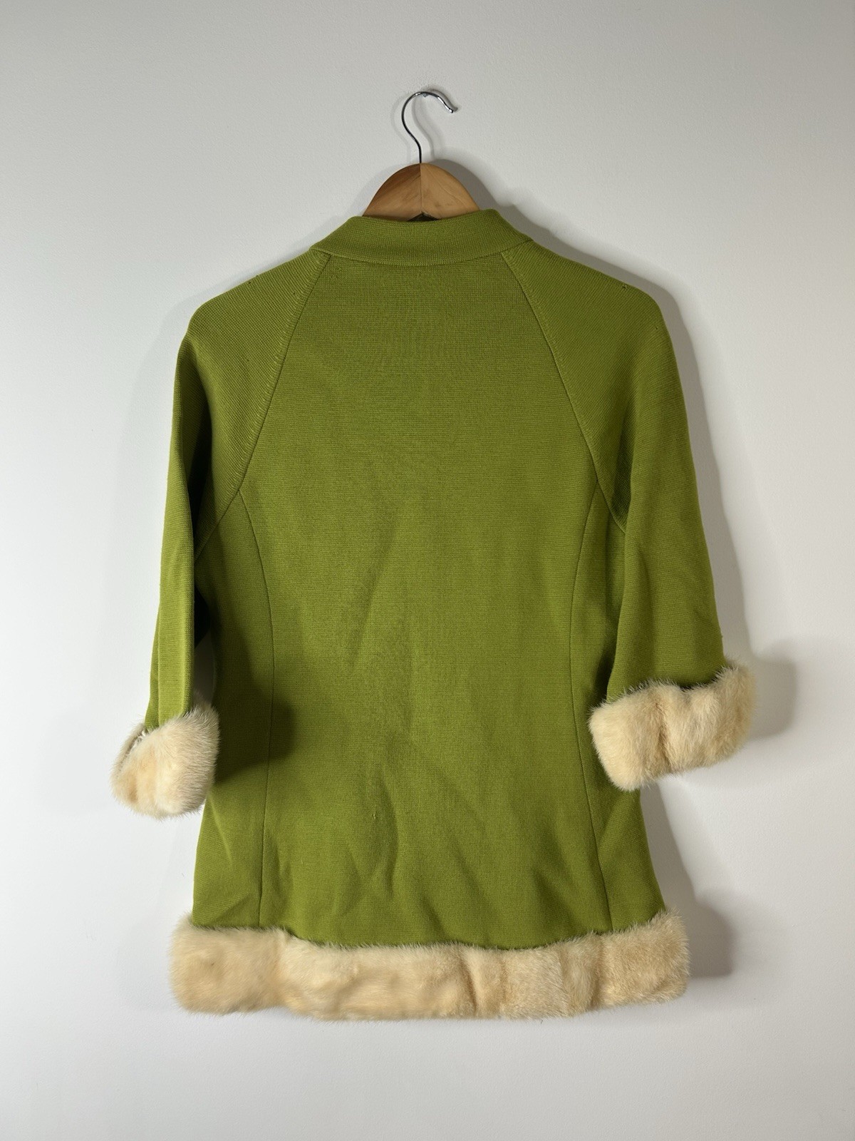 Vintage 1970’s Coltalia Dress Women’s Green Wool Fur Trim Hippy Disco