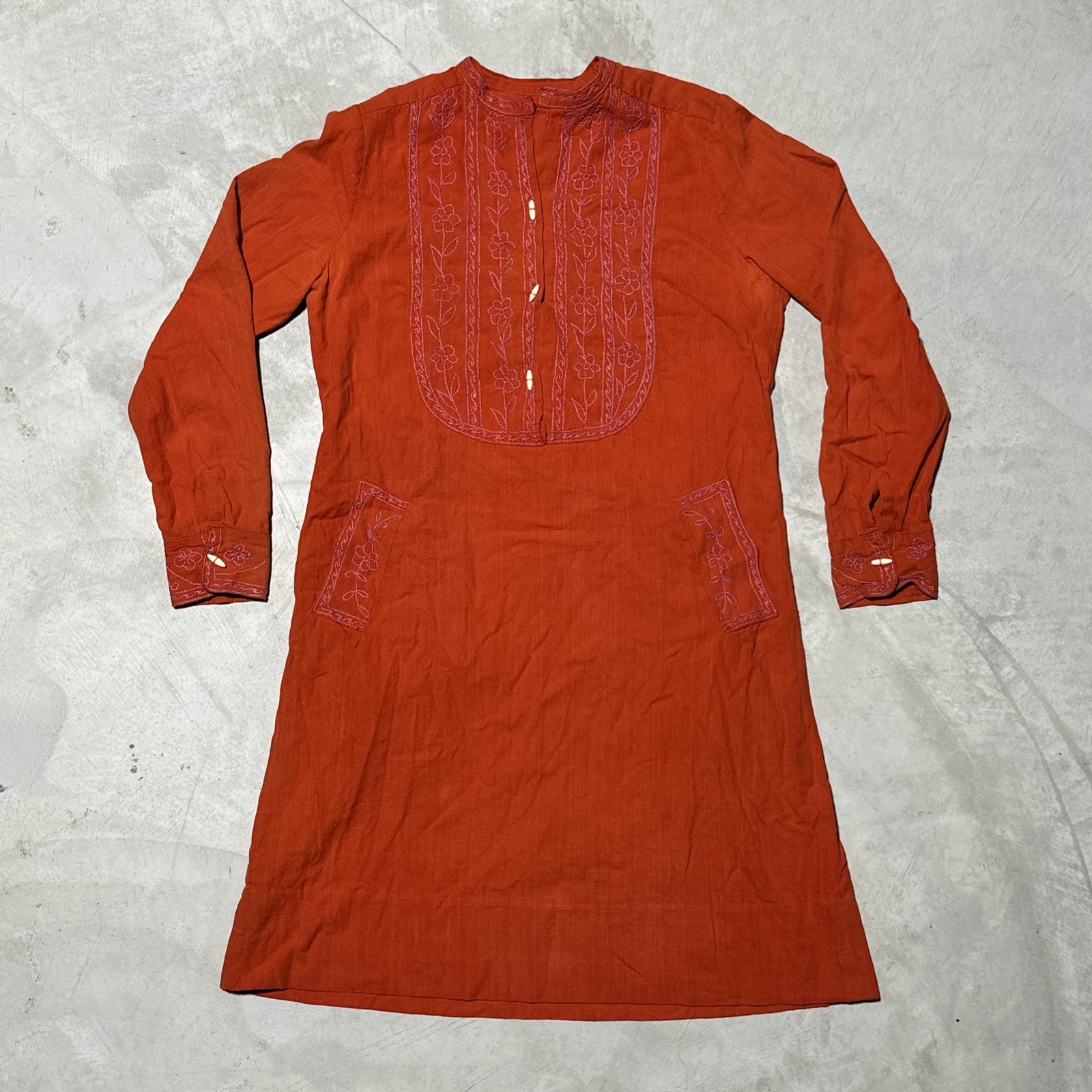 Vintage 60s Gonzalo Bauer Girasol Mexican Maxi Dress Orange Embroidered Cotton