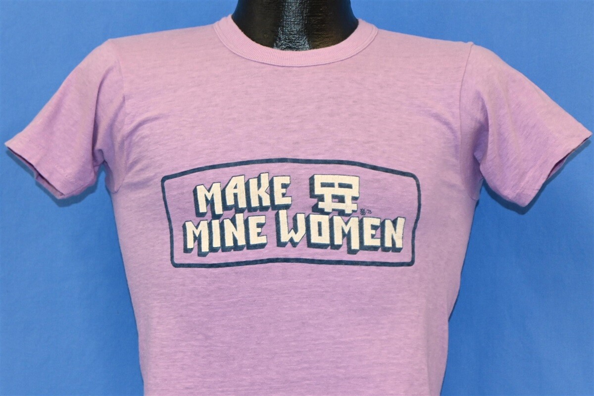 vintage 70s MAKE MINE WOMEN DOUBLE GENDER SYMBOL LIGHT PURPLE t-shirt XS