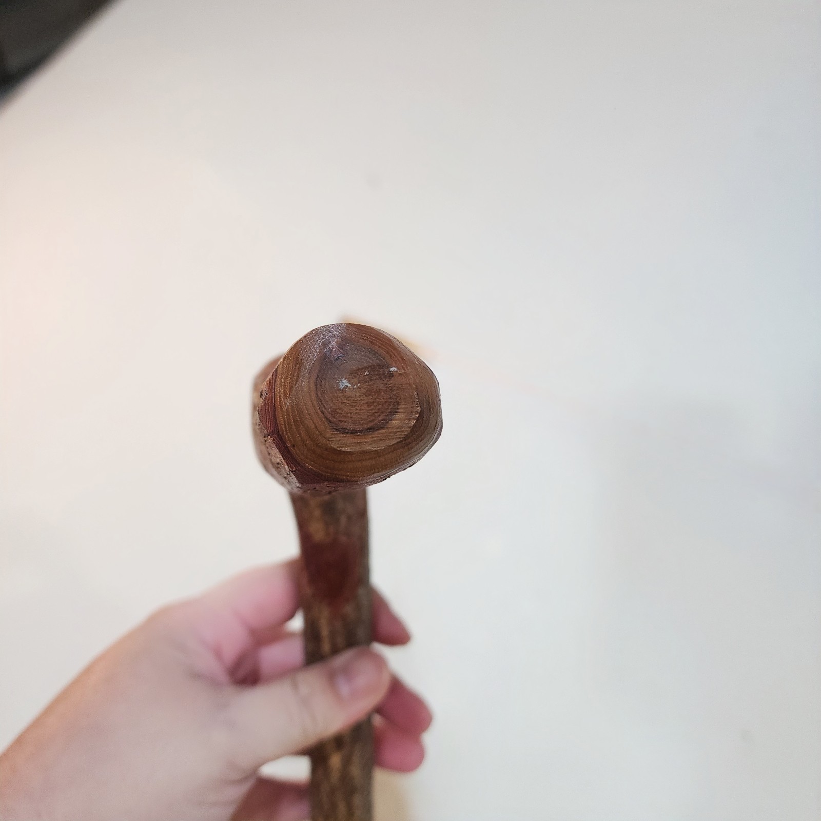 Wood Folk Art Walking Stick with Natural Curved Handle, Handcrafted, 37 in