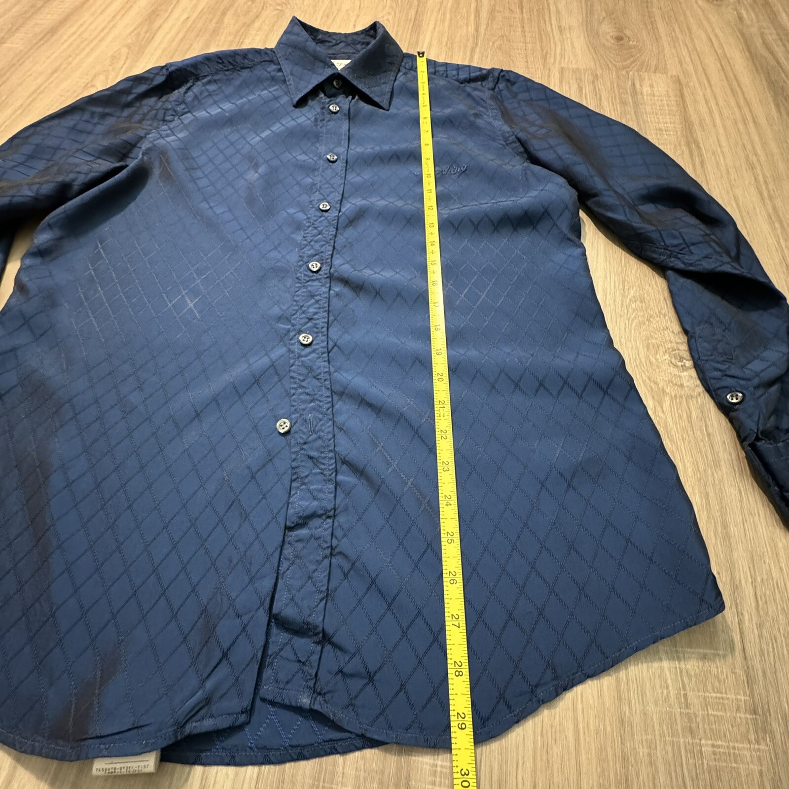 MOSCHINO 90s Cheap & Chic Vintage Men’s Shirt 16/41 Neon Blue Rayon Long Sleeve