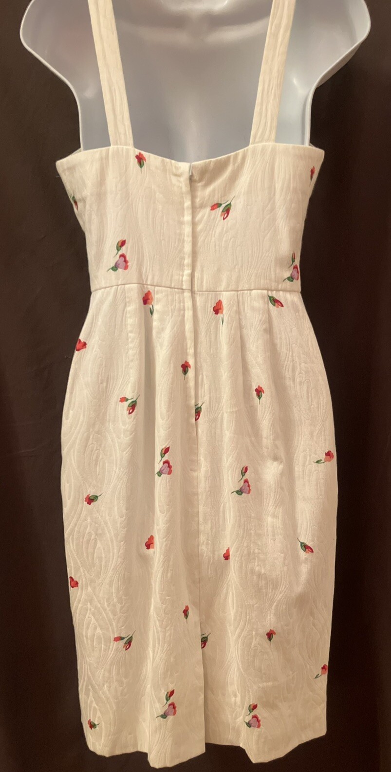VTG 60s Rockabilly Handmade White Cotton Floral Wiggle Garden Party Dress SZ S