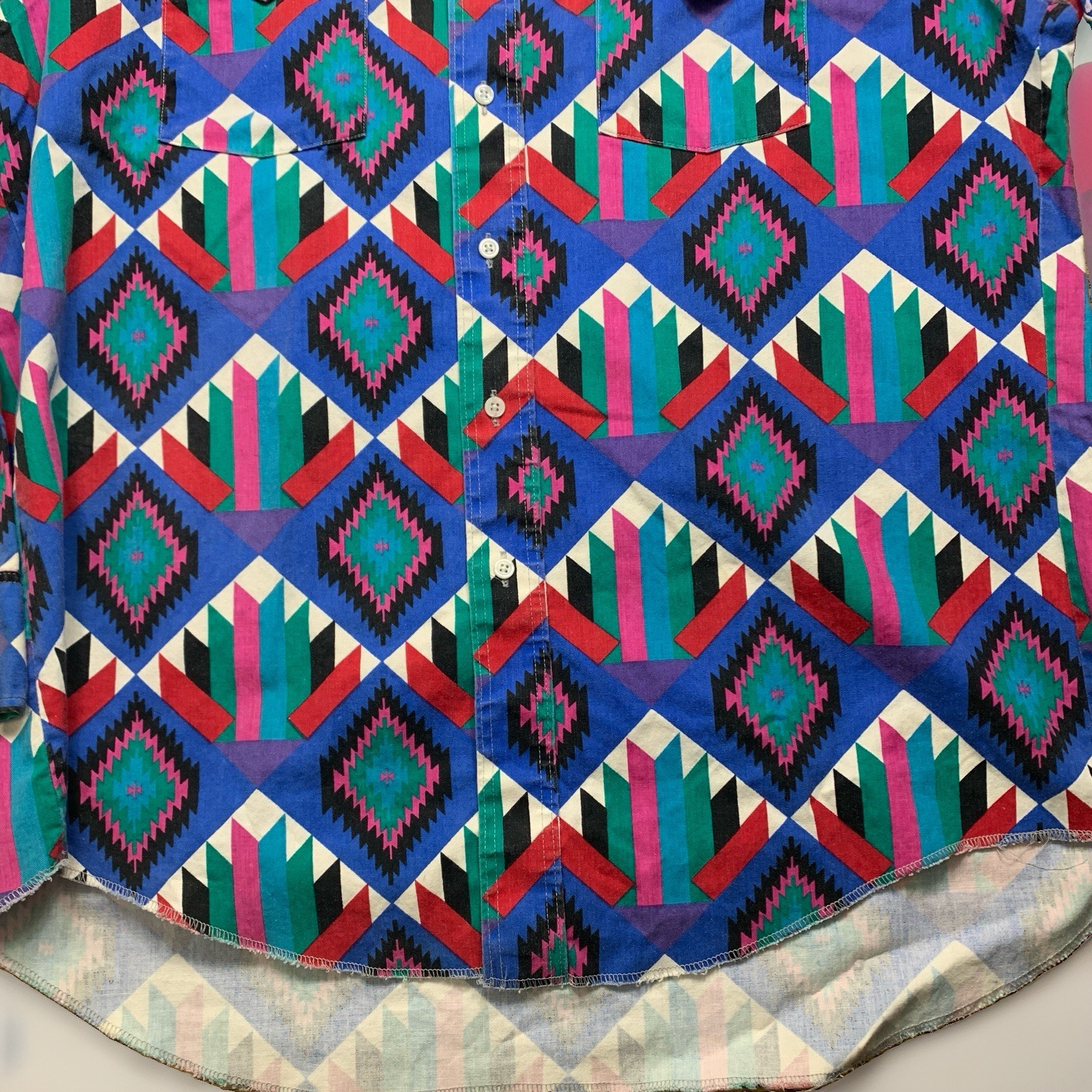 Vtg 90s Wrangler Brushpopper Western Shirt Aztec XL Tall 17 1/2 X 35 Cowboy Cut