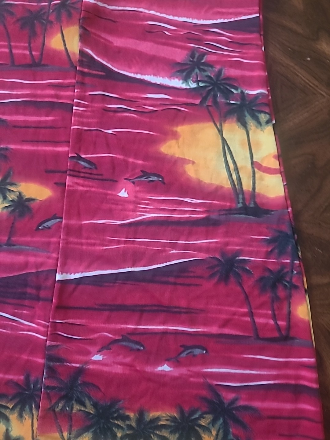 Vintage Red Hawaiian Sundress Tropical Sunset Palm Tree Print Sleeveless Size L