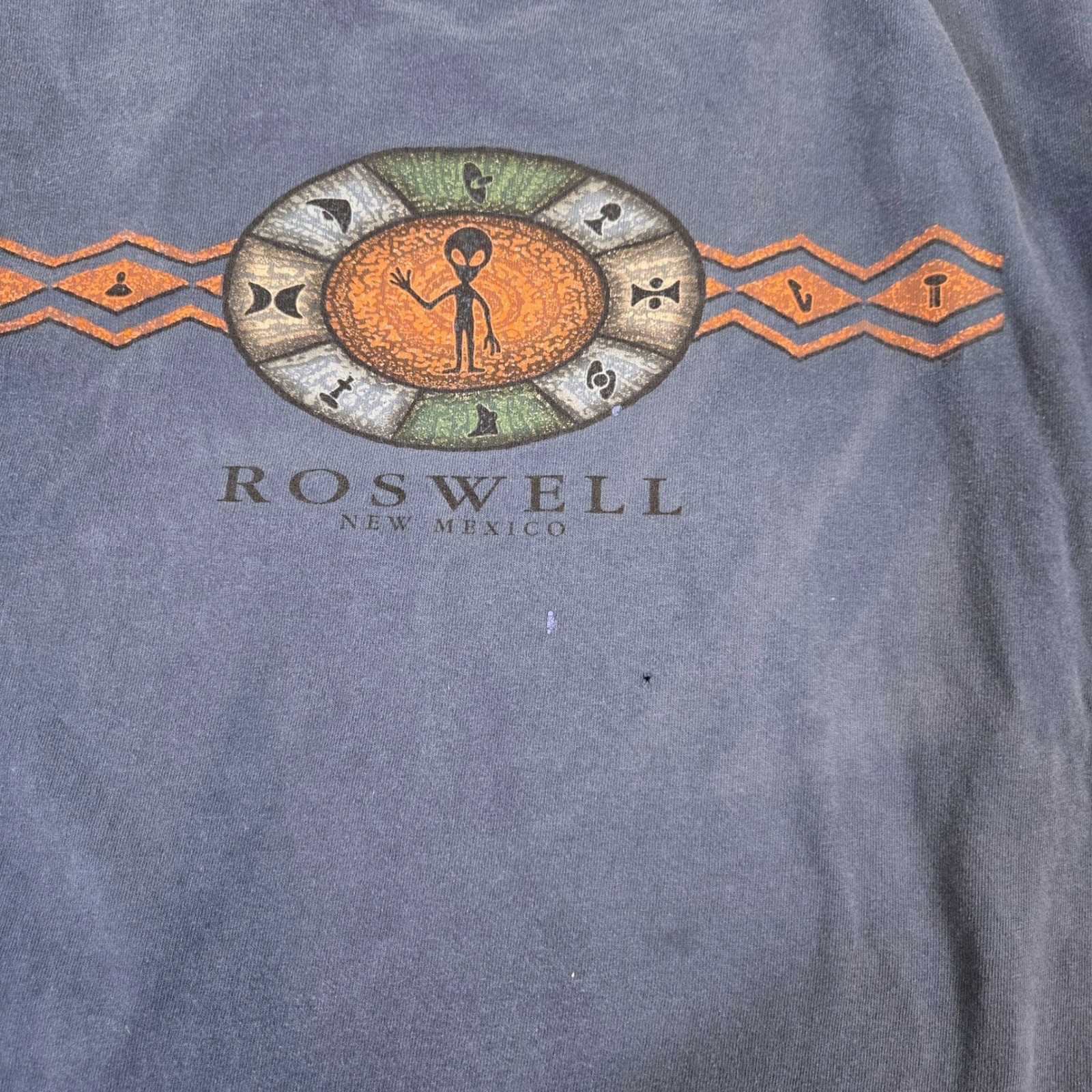 Vintage Roswell Alien Shirt Mens L Delta Blue Graphic Tee UFO Sci Fi 90s