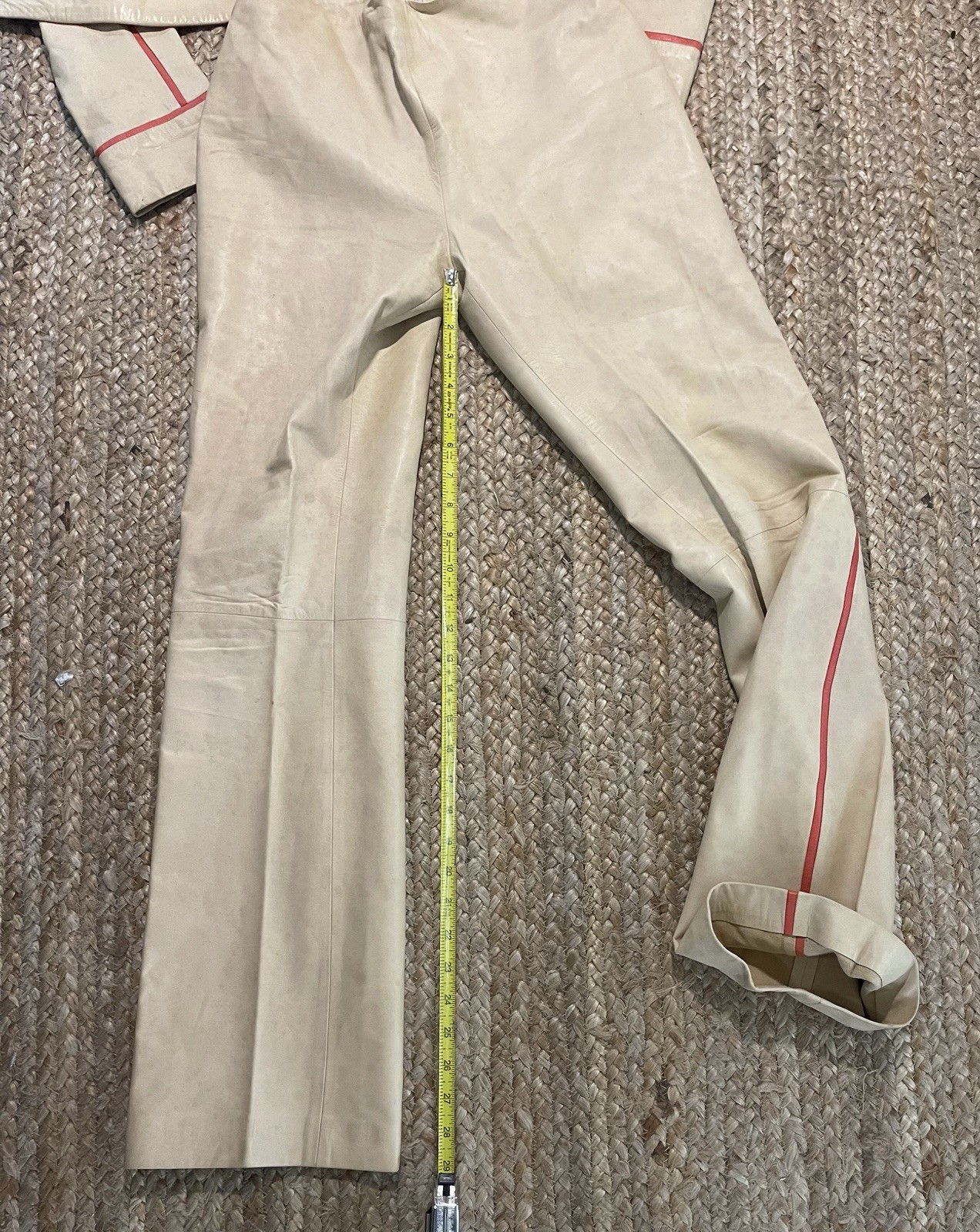 VTG Gianni Versace 2000 Leather Pant Suit 42 Nappa Lambskin Lion Zip Tan Orange