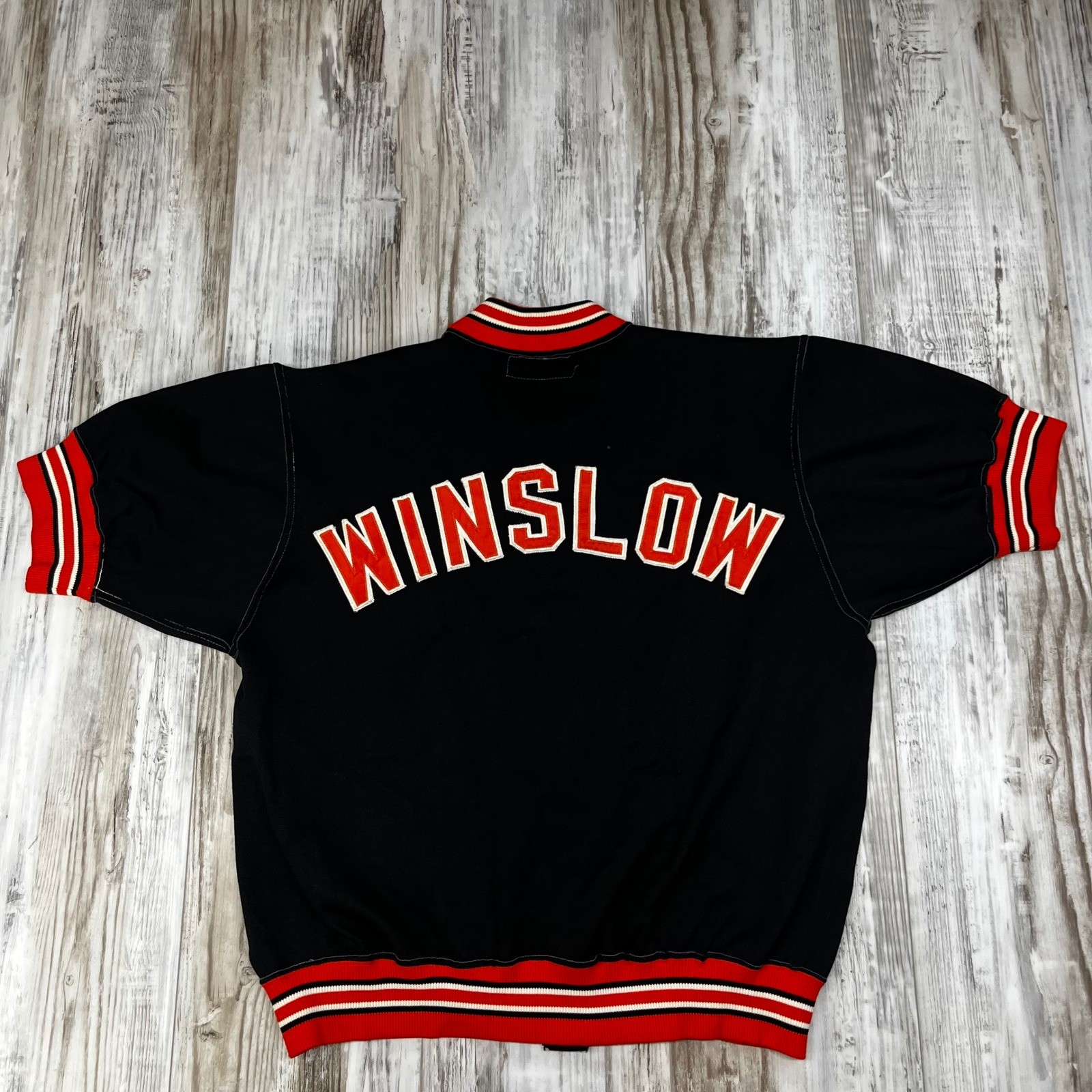 60s Vintage Russell Southern Co Winslow Athletic Jacket Black Red Snap Front S