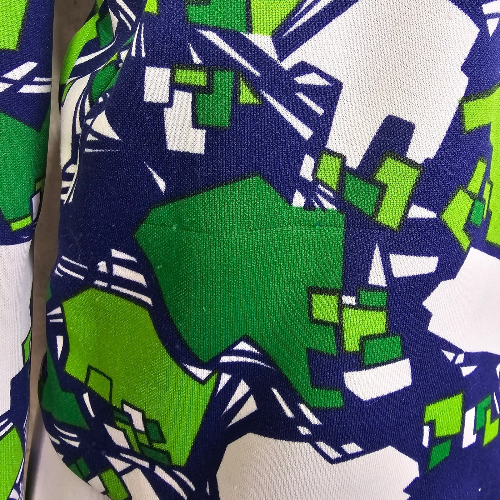 Vintage 60s Mod Geometric Top Green Blue Double Knit Talon Zip Handmade