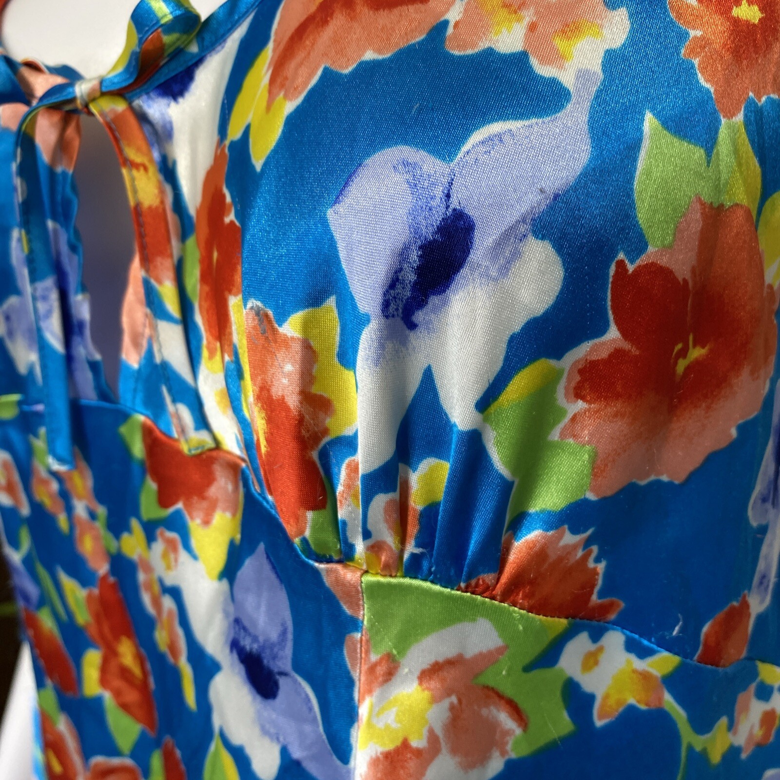 Vtg Gilligan O’Malley Sz XXL Satin Slip Dress Multicolor Floral Bias Opaque Gown