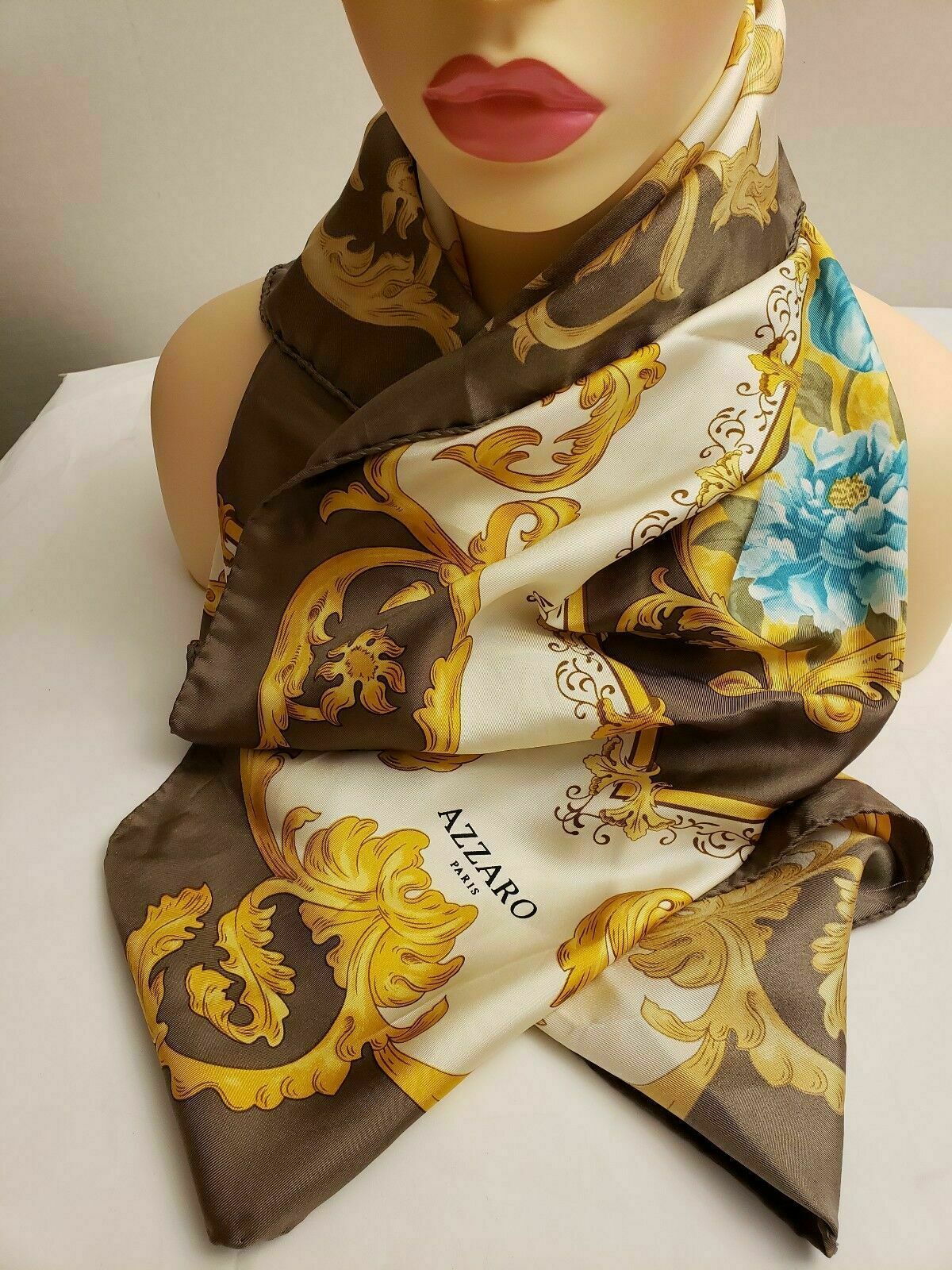 AZZARO PARIS VINTAGE SCARF MULTICOLOR 100% SILK MADE IN ITALY 35″X36″ #CB3