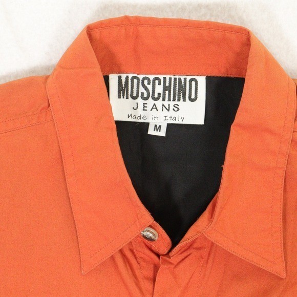 VTG Moschino Jeans Button Up Adventure Wear Racing Stripe Orange Cotton Men M