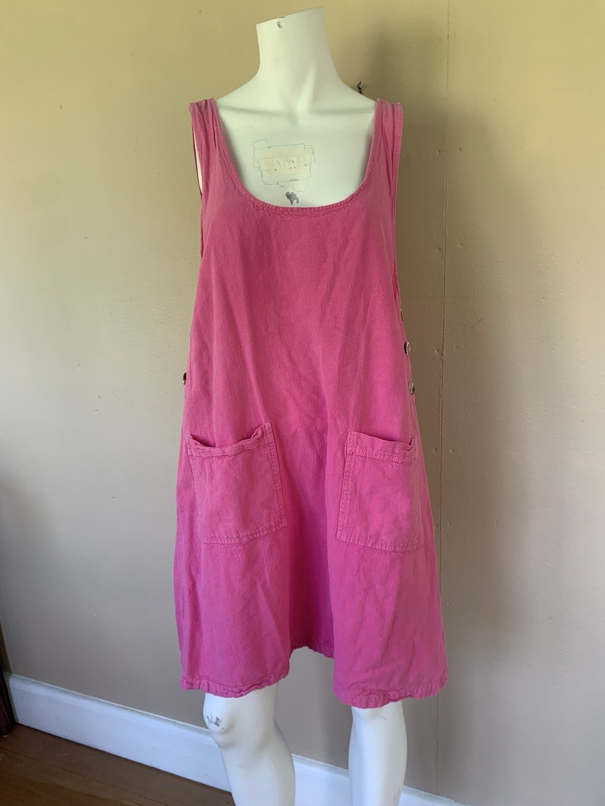 Vintage Pink Pinafore Overall Midi Dress | 90s Sleeveless Slip Dress