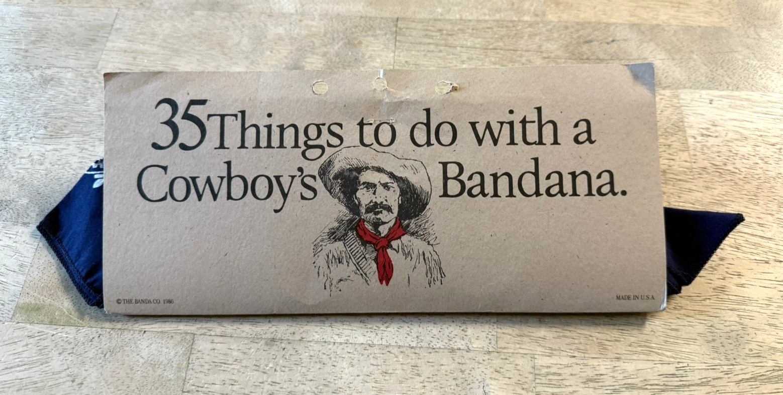 VTG 80s NWT NOS Deadstock Banda Co Blue Bandanna w/35 Things Advertisement