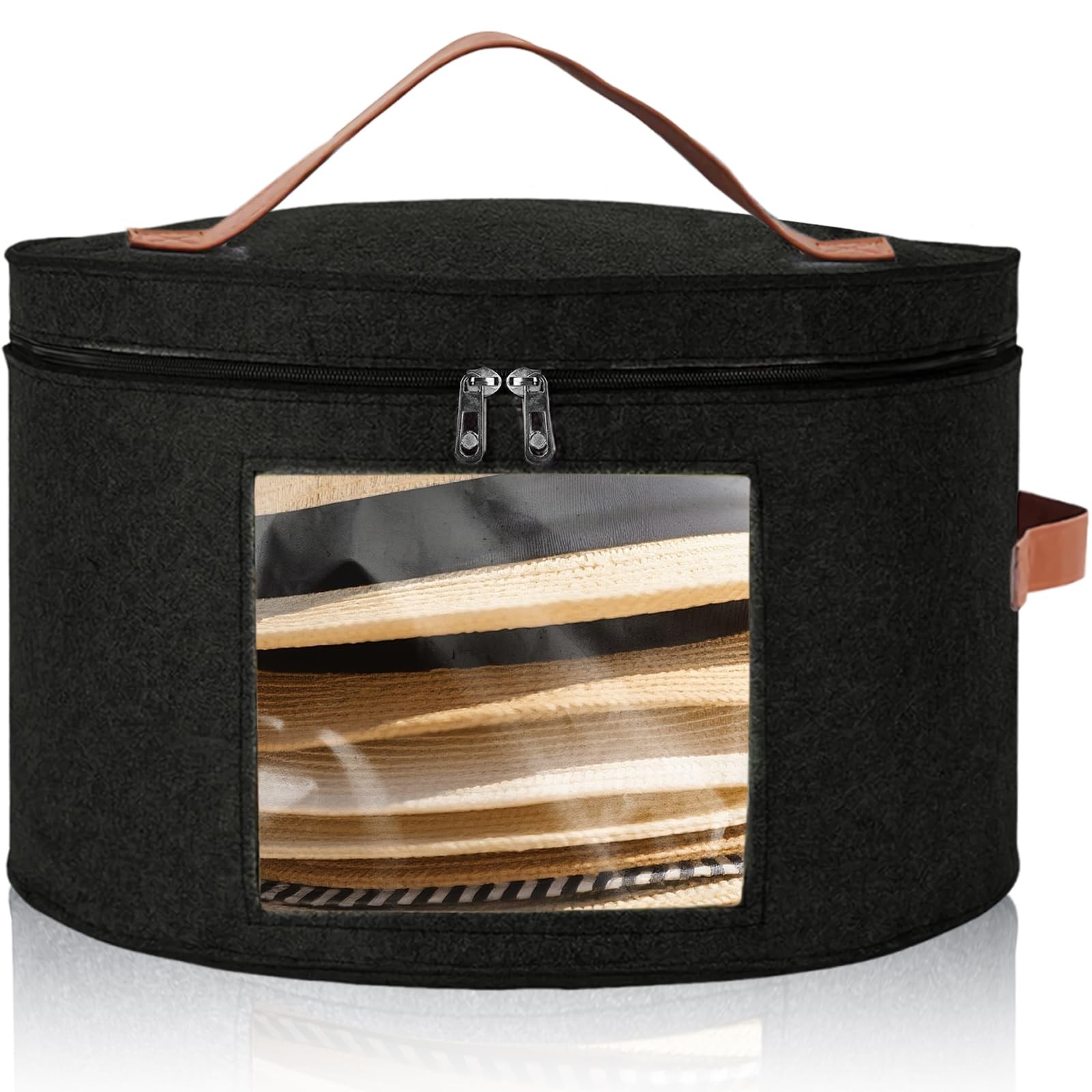 Kovpnor Round Hat Box, Stackable Felt Boxes for Women Storage, Black