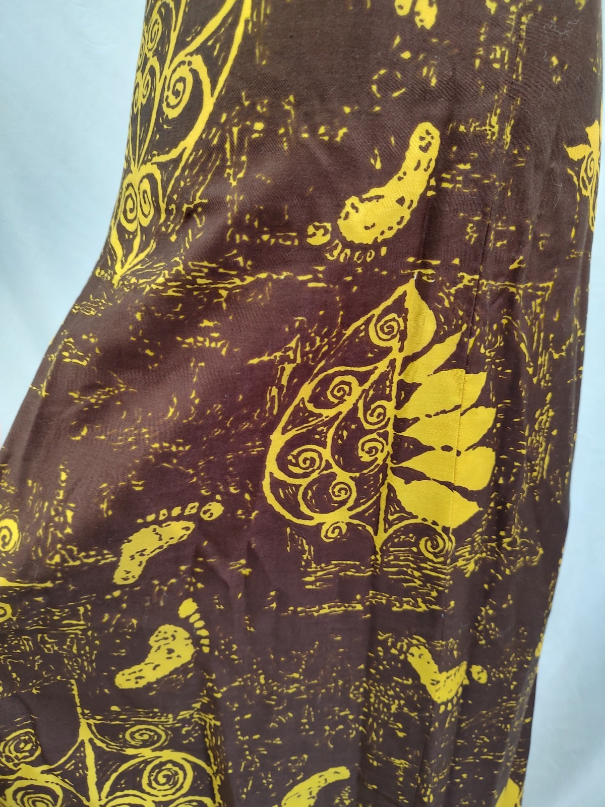 70’s Vintage Hawaiian Dress Maxi Halter Tiki Barefoot Beach Print Brown Sz XS/S