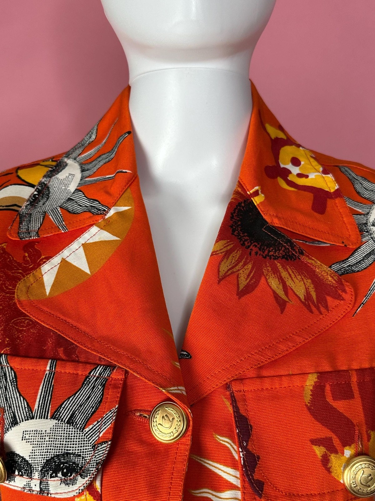 1990s MOSCHINO JEANS Orange Sun Print Cotton Vest & Skirt Set (XS)