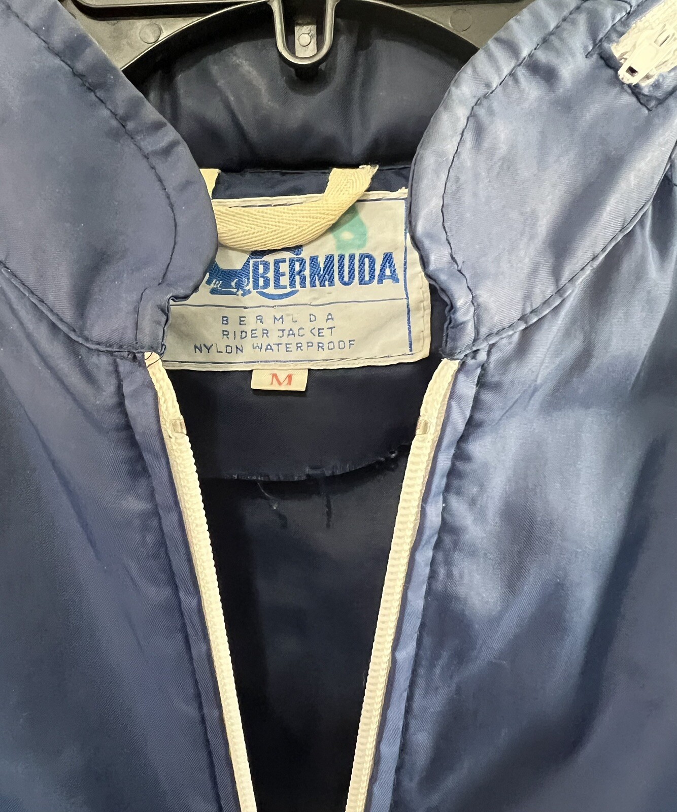 Vintage Bermuda Rider Jacket Nylon Waterproof Full Zip Hooded Blue Med OR Tan Sm